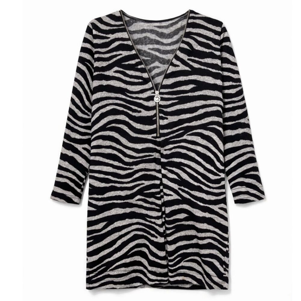 Michael‎ Kors Zebra Print Quarter Zip Dress Womens Medium Stretch Bodycon Mini